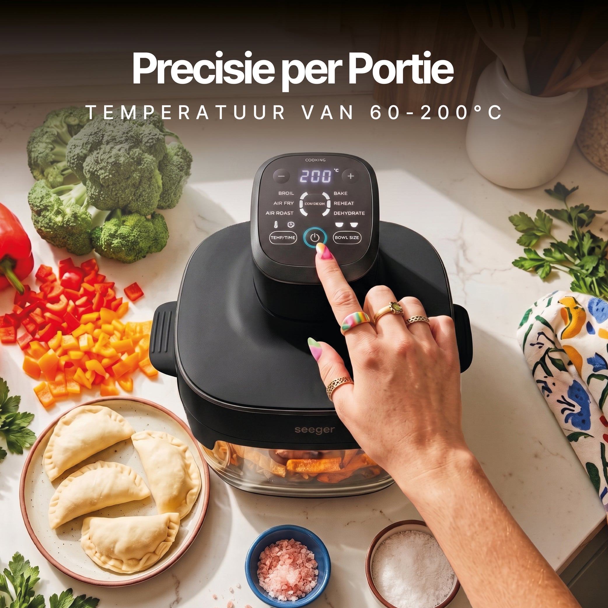 Température réglable de 60 à 200 °C sur le panneau de commande de la Seeger ClearFry