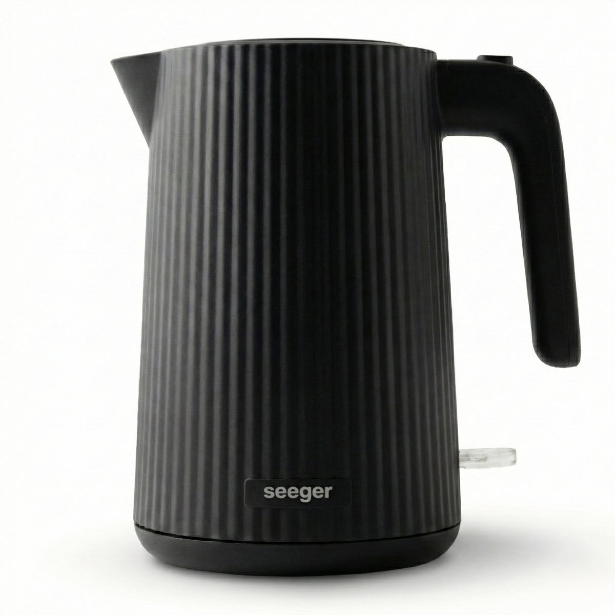 Bouilloire électrique design Seeger noire à finition plissée – vue de face