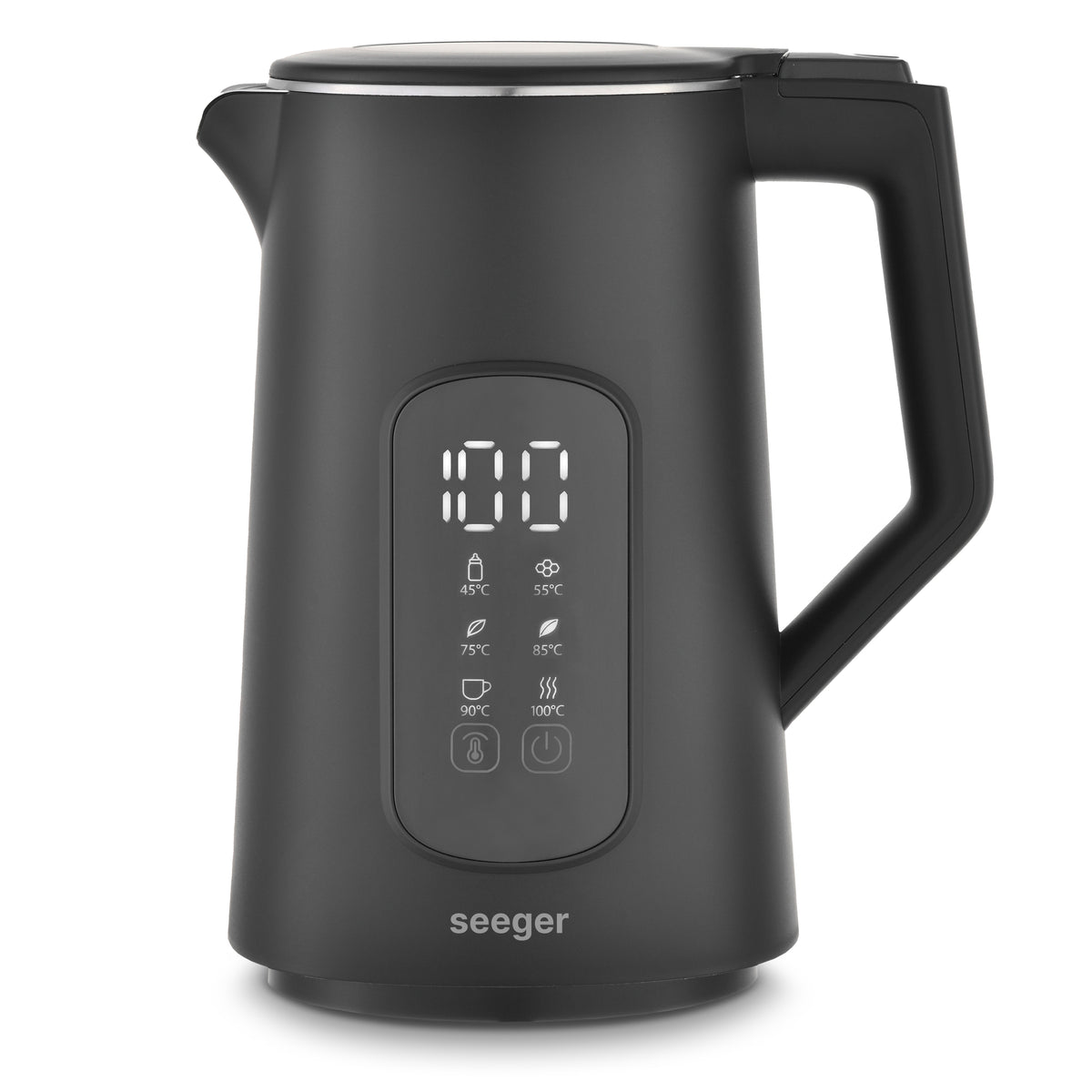 Seeger SmartKettle digitaler Wasserkocher mit Temperatureinstellung, Schwarz – Vorderansicht