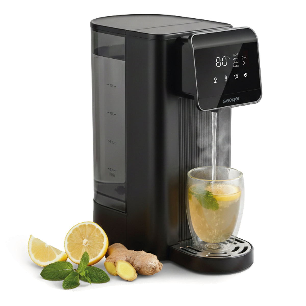 Seeger InstantHeat instant hot water dispenser in black – front view