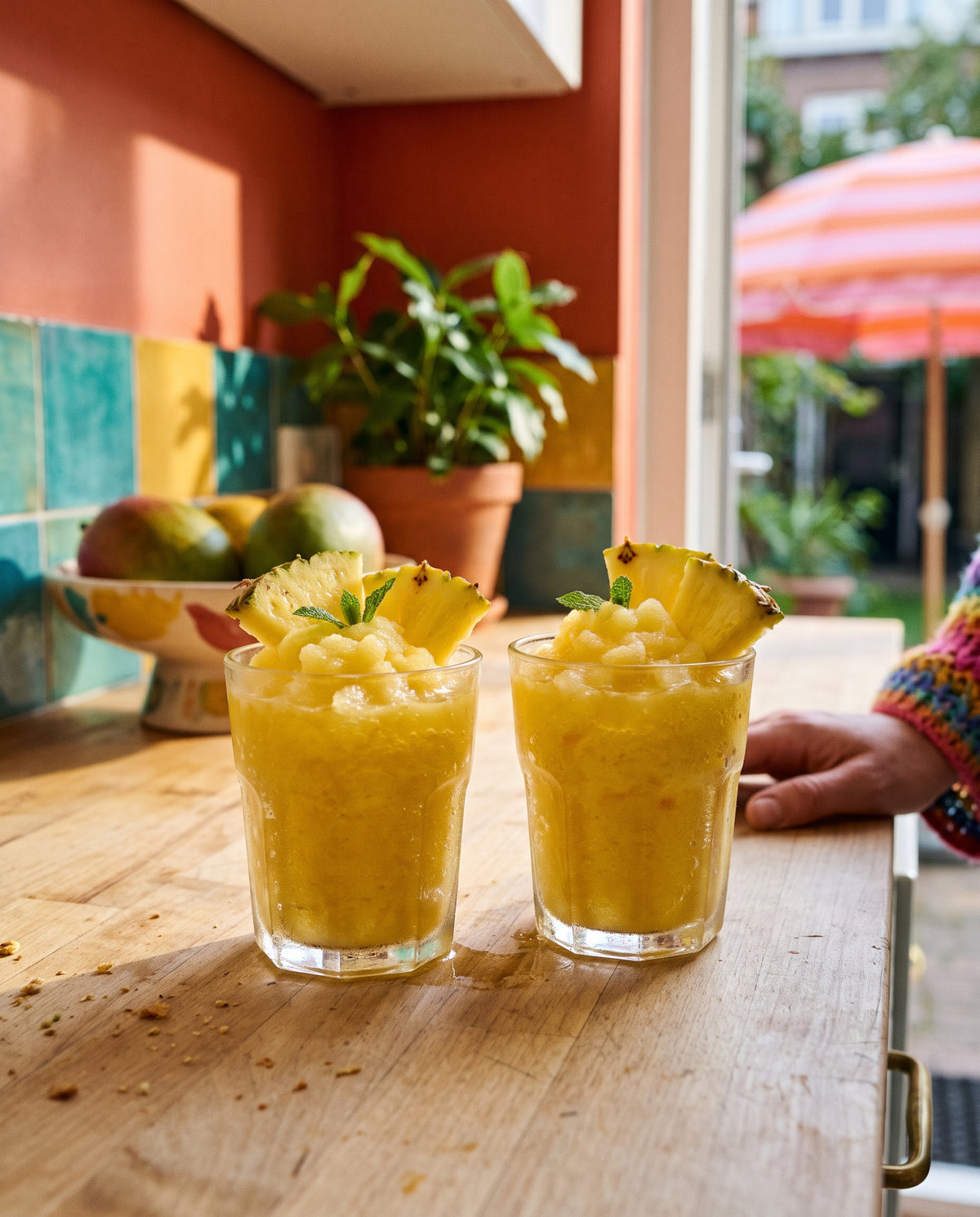 Tropical pineapple and mango slush, recipe photo